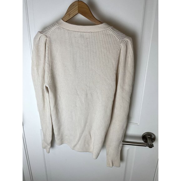Wilfred Aritzia Ribbed Puff Sleeve Sweater Wool Cardigan Ivory Cream Sz Medium M - Picture 5 of 9